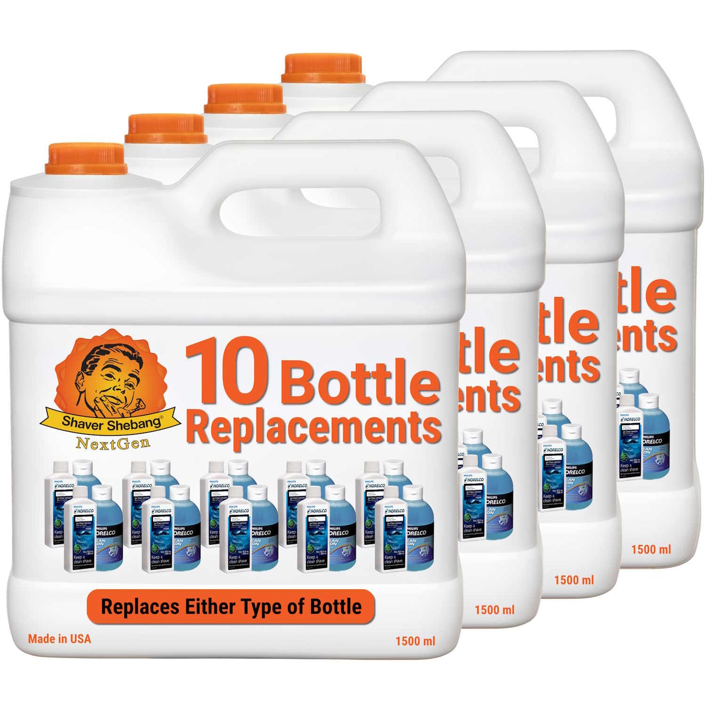 4 bottles of Shaver Shebang for Philips Norelco Jet Clean HQ200. Each bottle replaces 10 Jet Clean bottles.